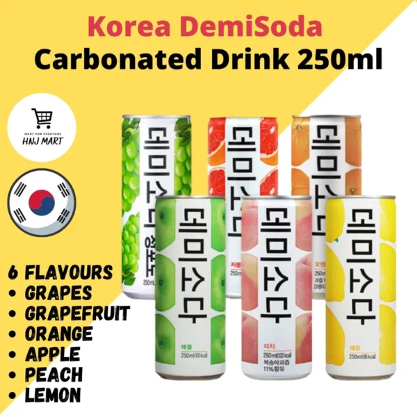 c40ce73ee175706db95ffd60b67a7e57.webp Korea DemiSoda Carbonated Drink 250ml Demi Soda Drink Lemon Peach Apple Grape Orange Grapefruit